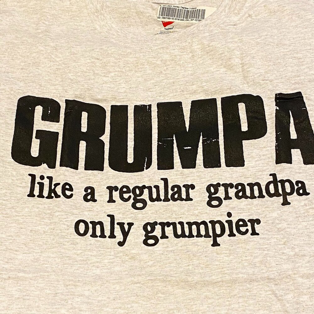 GRUMPA T-Shirt, Brand-New Hanes Tagless Men's Shirt, Light Grey, size 2XL